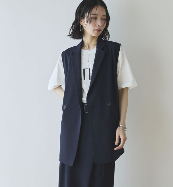 Doux archives「【多機能麻調合繊】テーラードジレ」|その他|NAVY