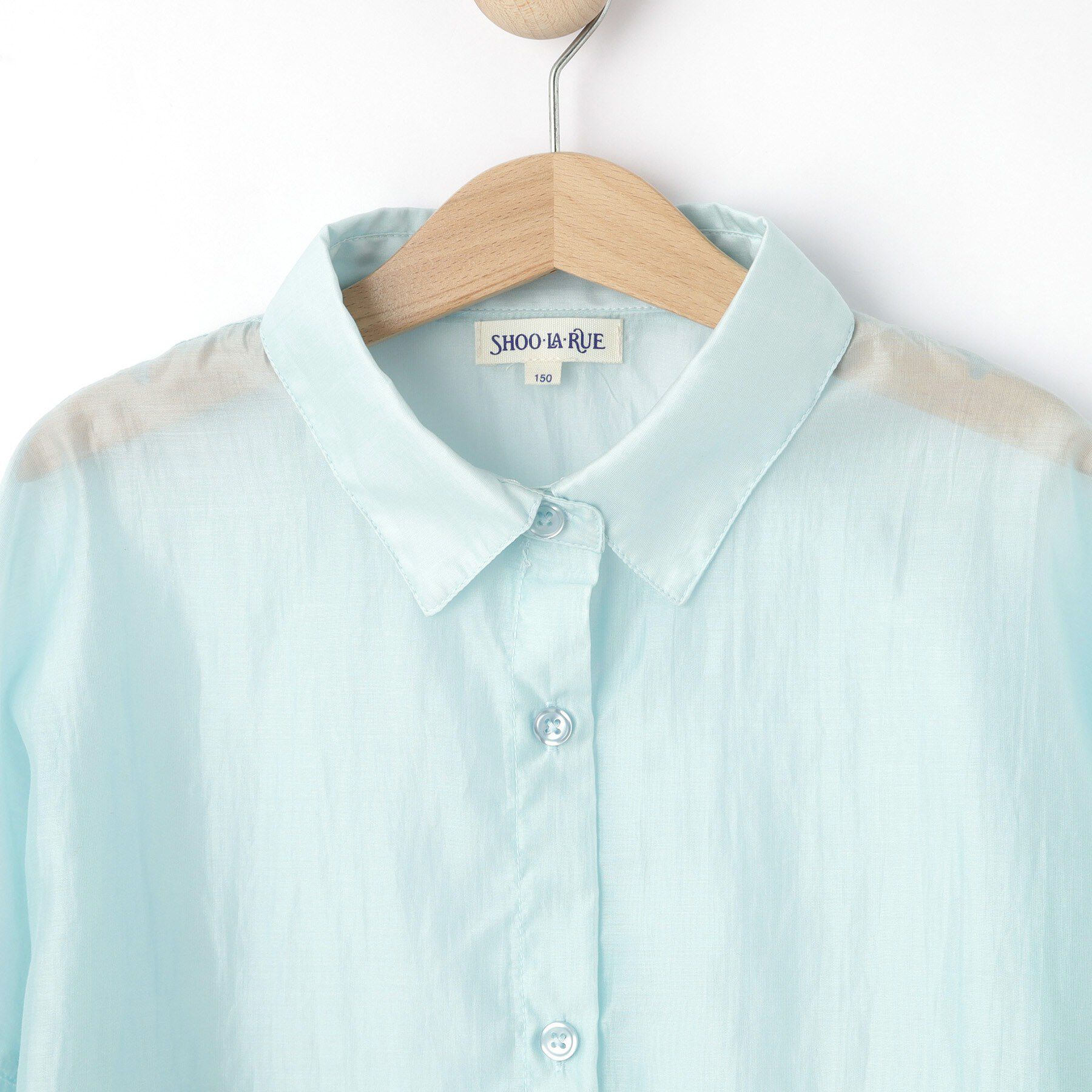 SHOO･LA･RUE「【130-150cm】クロップドシアーリボンシャツ」|シャツ・ブラウス|