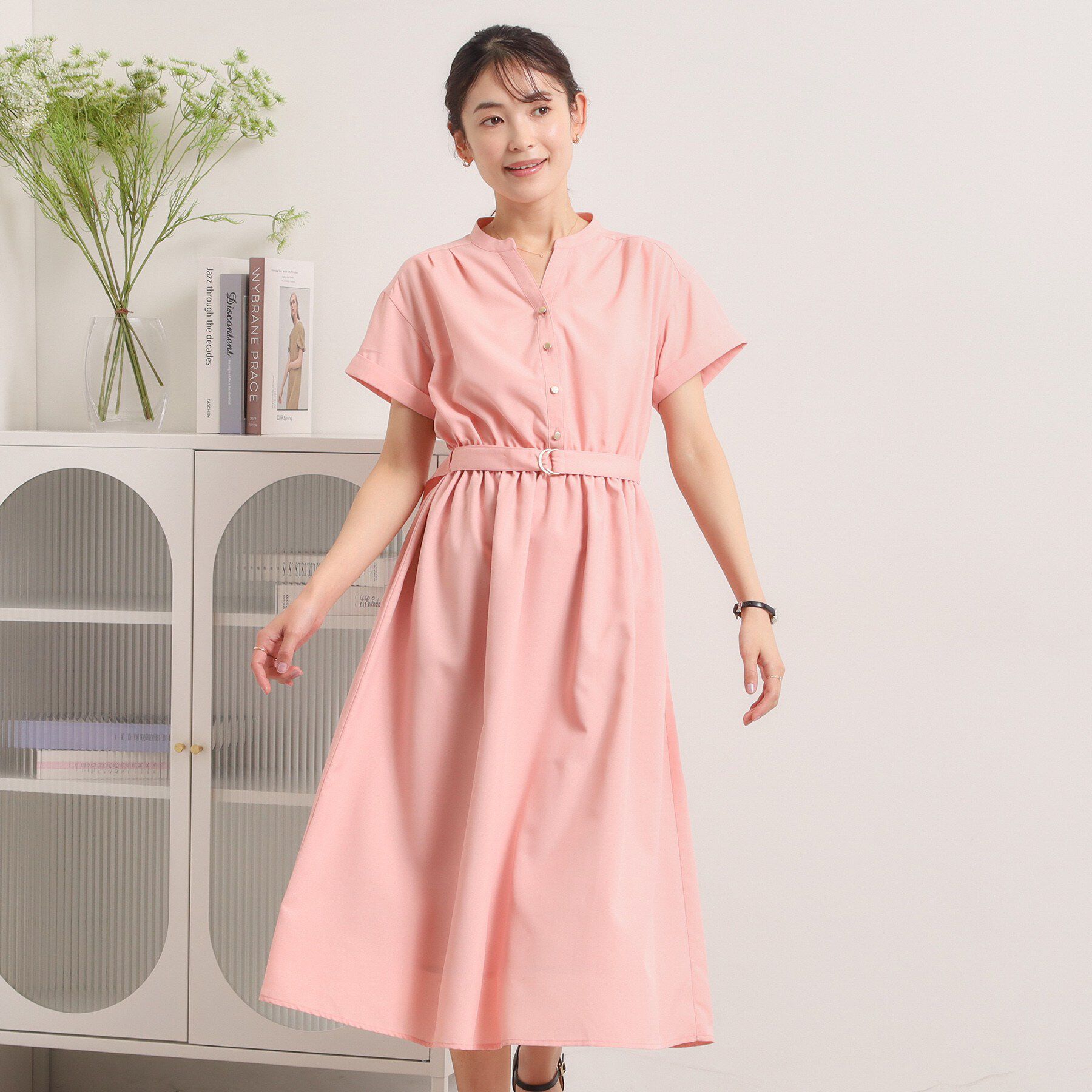 ITS&rsquo;DEMO「【UVケア／洗濯機OK／イージーケア】麻調合繊ブラウジングワンピース」|ワンピース|オレンジ(065)