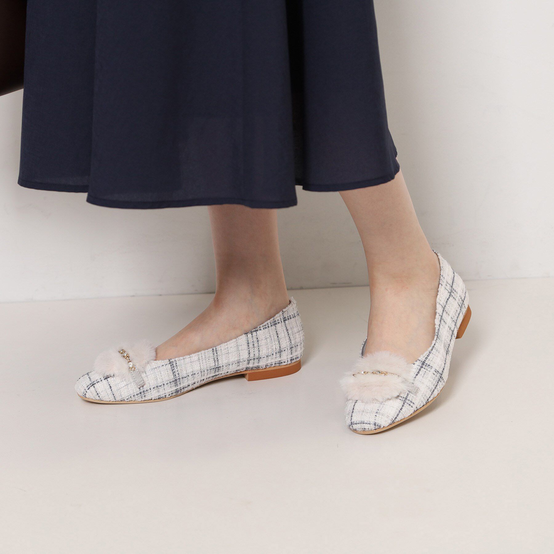 ESPERANZA「ビジューフェイクファーフラットパンプス」|パンプス|