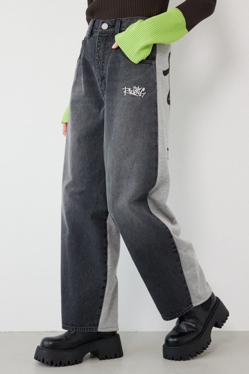 RODEO CROWNS「BIG sign logo コンビパンツ」|デニム|BLK
