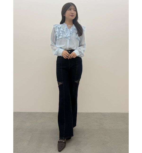 MERCURYDUO「レーストリミングカットアウトデニムパンツ」|デニム|