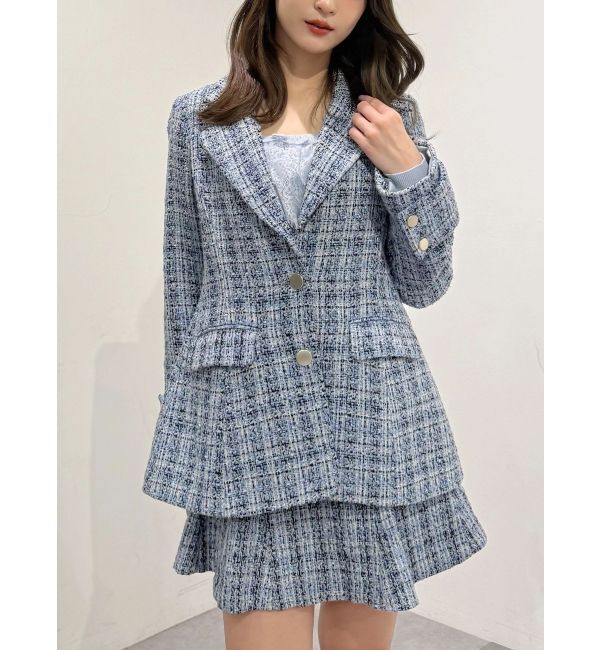 MERCURYDUO「【セットアップ着用可】フィットアンドフレアツイードジャケット」|テーラードジャケット|
