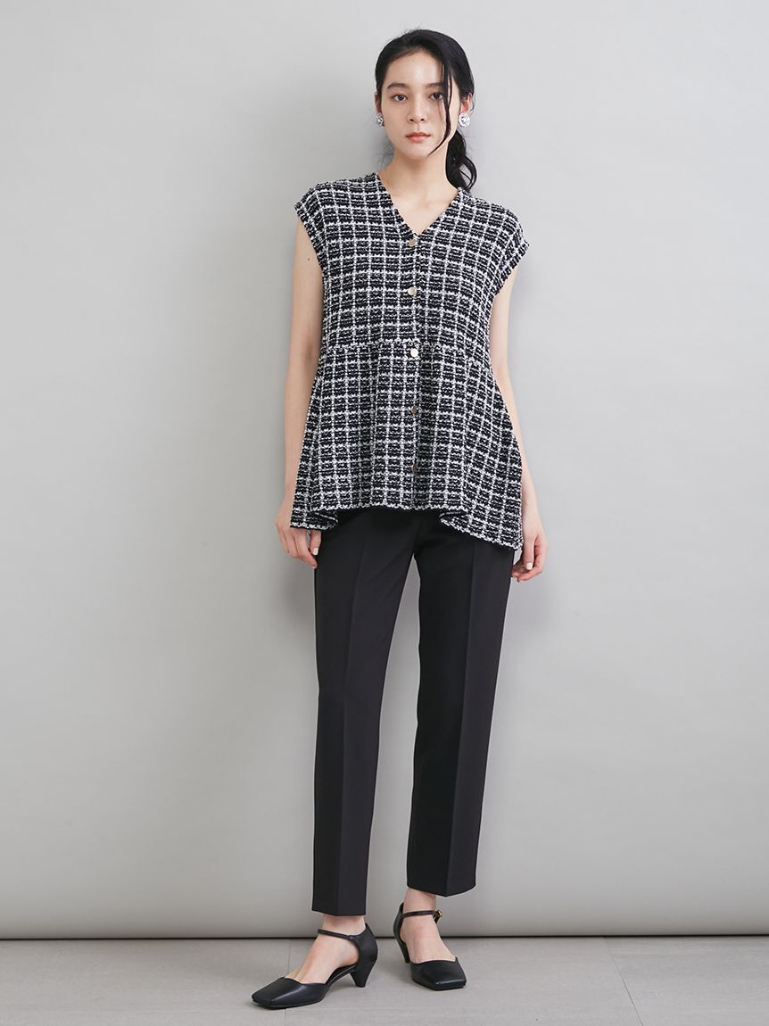 Mila Owen「ペプラムデザインＶネックツィードベスト」|ダウンベスト・ベスト|