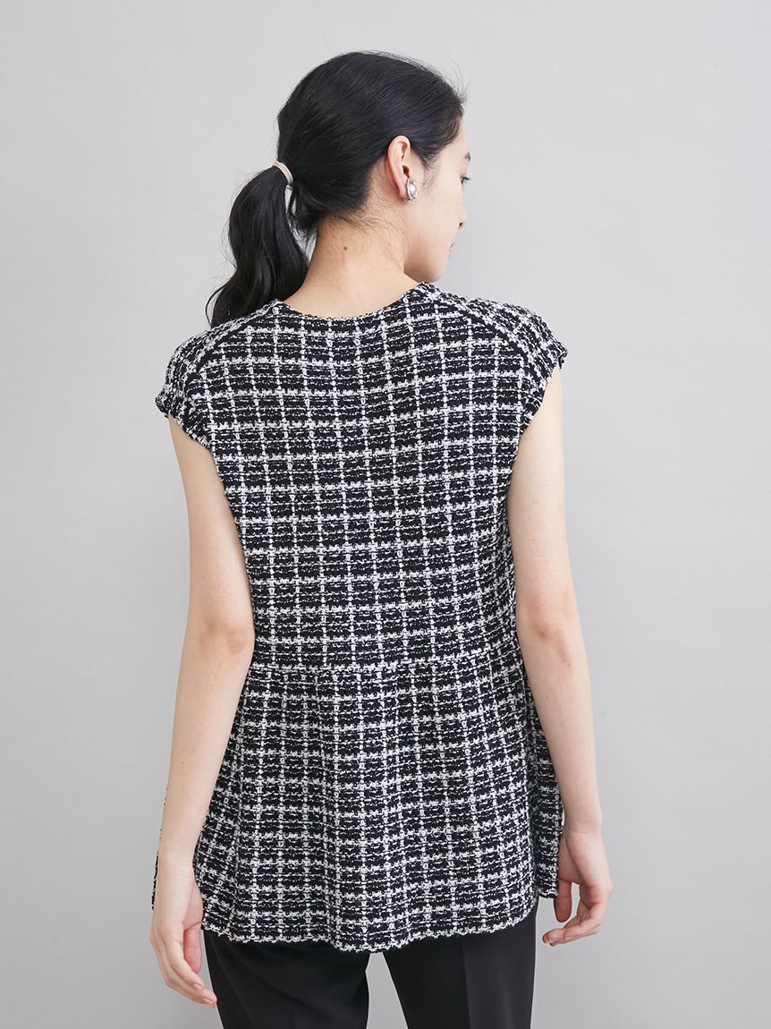 Mila Owen「ペプラムデザインＶネックツィードベスト」|ダウンベスト・ベスト|