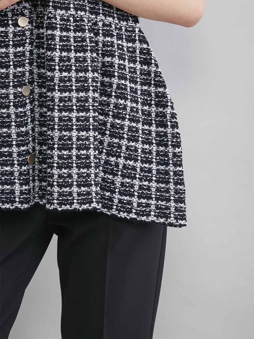 Mila Owen「ペプラムデザインＶネックツィードベスト」|ダウンベスト・ベスト|