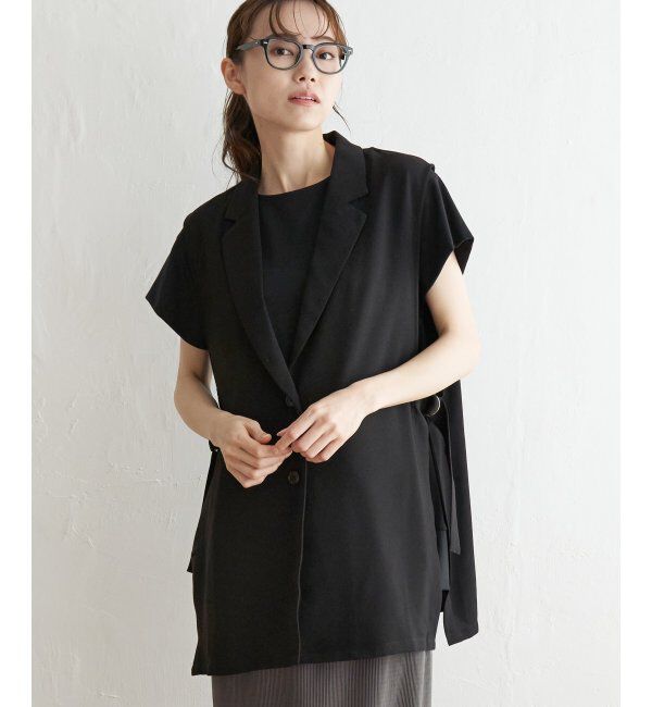 ikka「サイドベルトテーラードジレ」|ダウンベスト・ベスト|ブラック