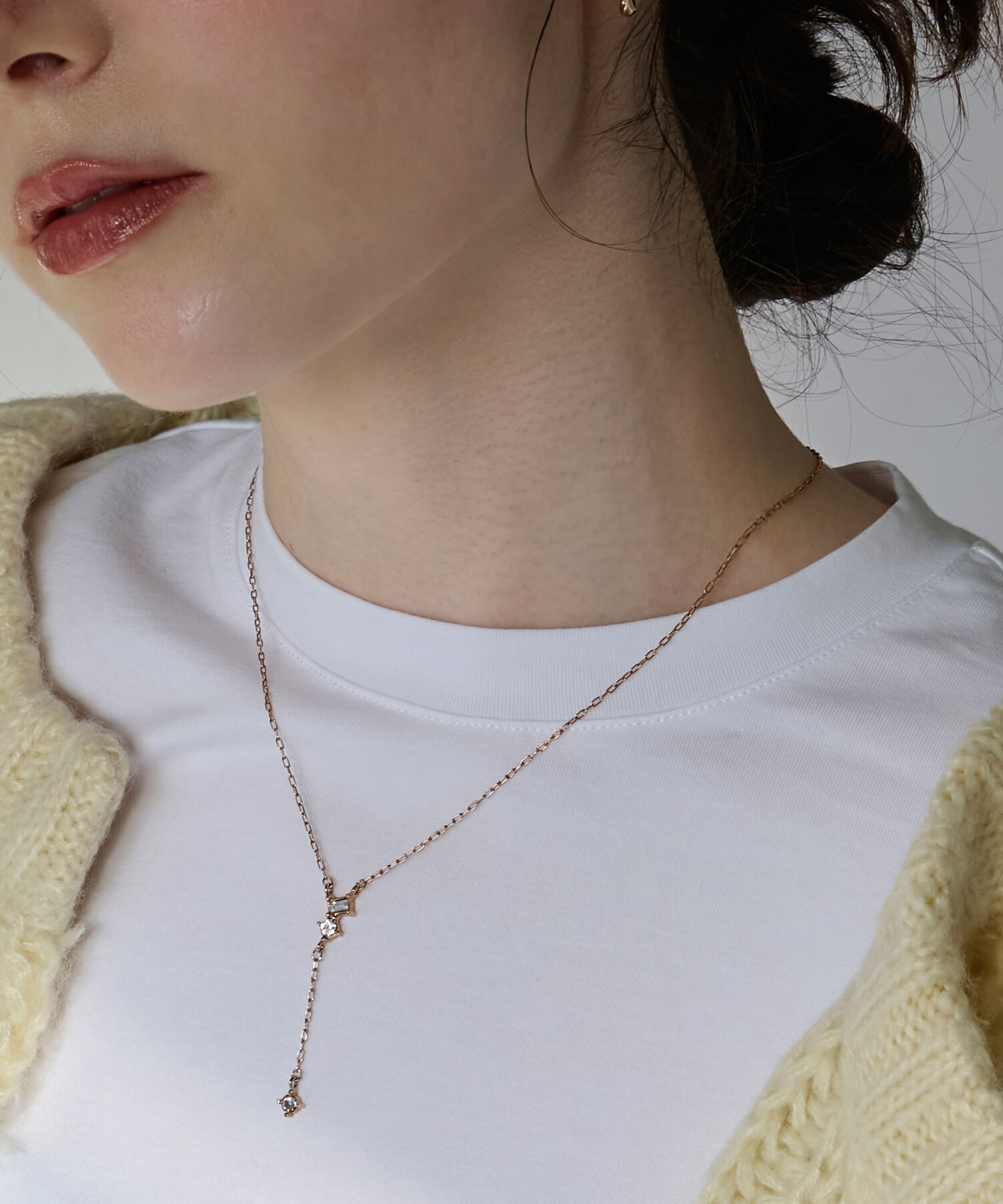 Phoebe「【金属アレルギー対応】ラディアンスビジューYラインネックレス　シャンパンゴールド」|ネックレス|シャンパンゴールド