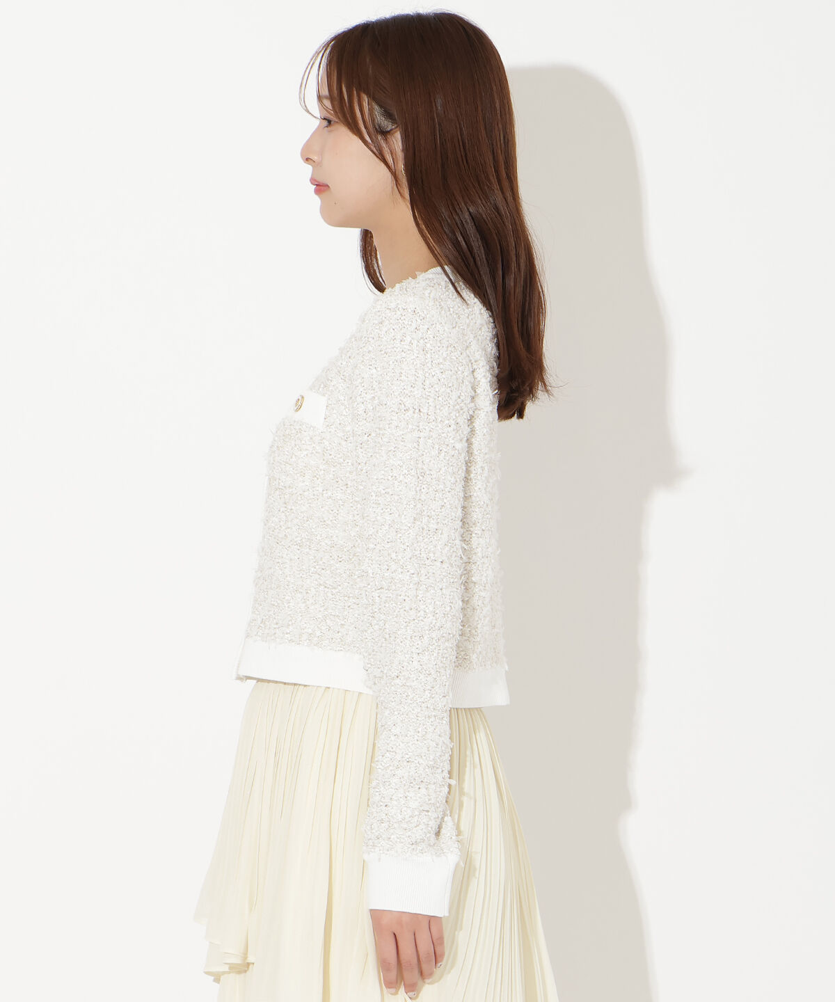 アンドクチュール「ラメ入りツイード調ニットカーディガン」|カーディガン|