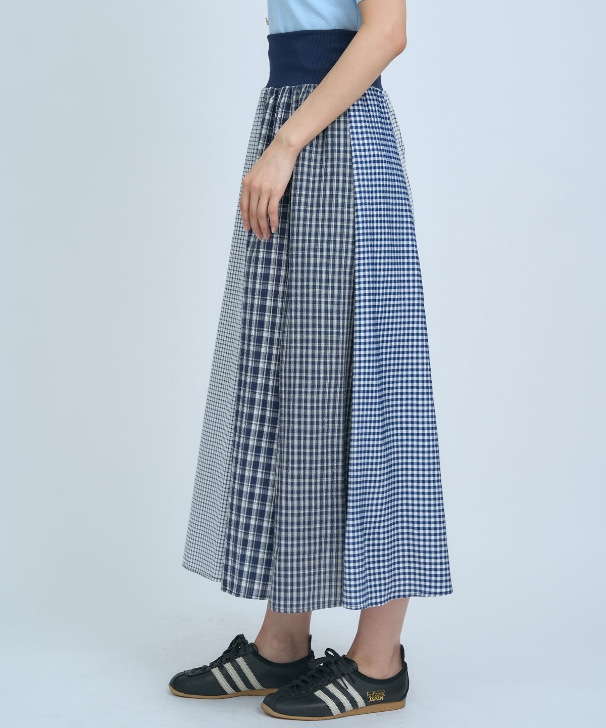 アンドクチュール「サッカーギンガム組み合わせスカート」|フレア|