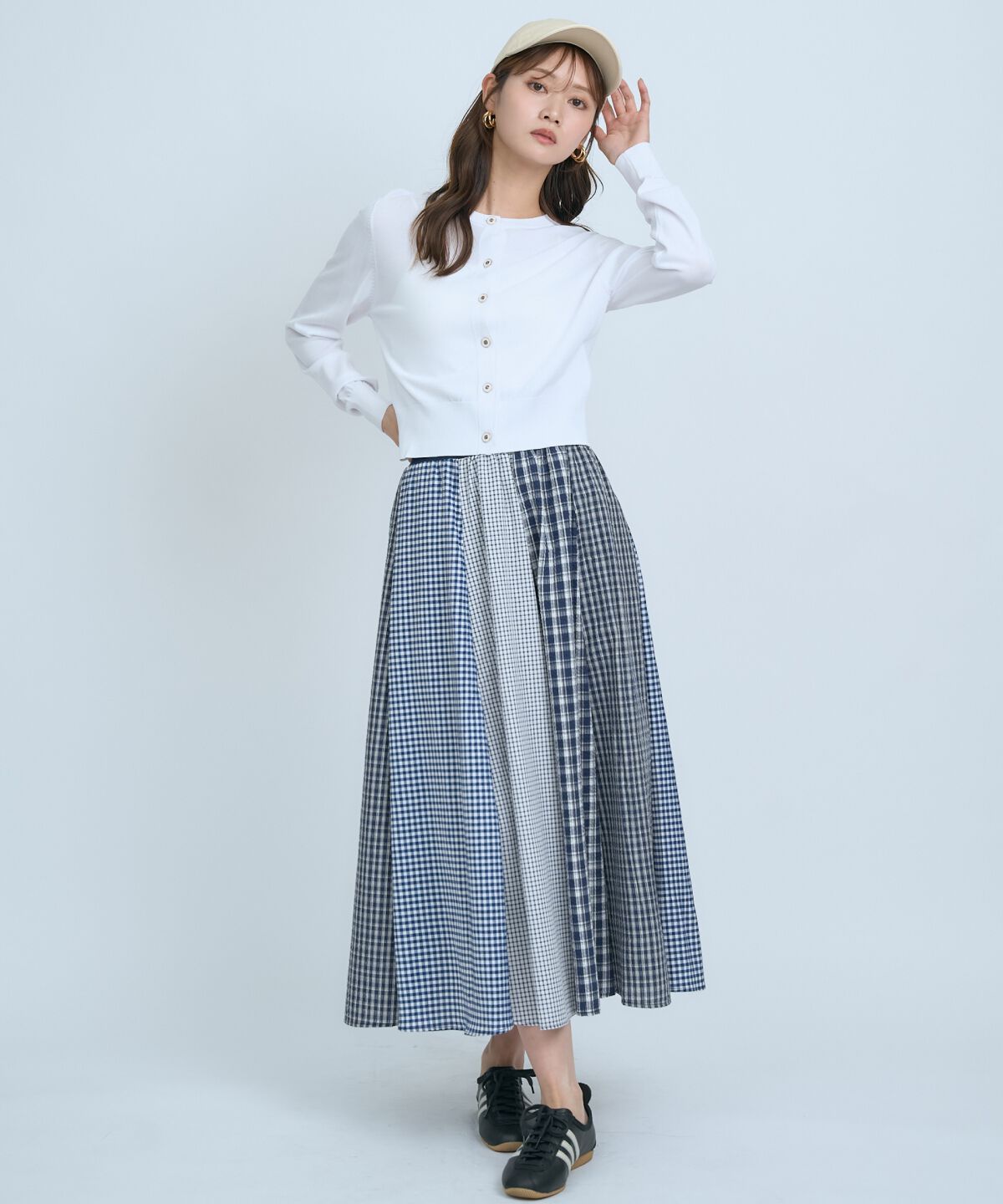 アンドクチュール「サッカーギンガム組み合わせスカート」|フレア|