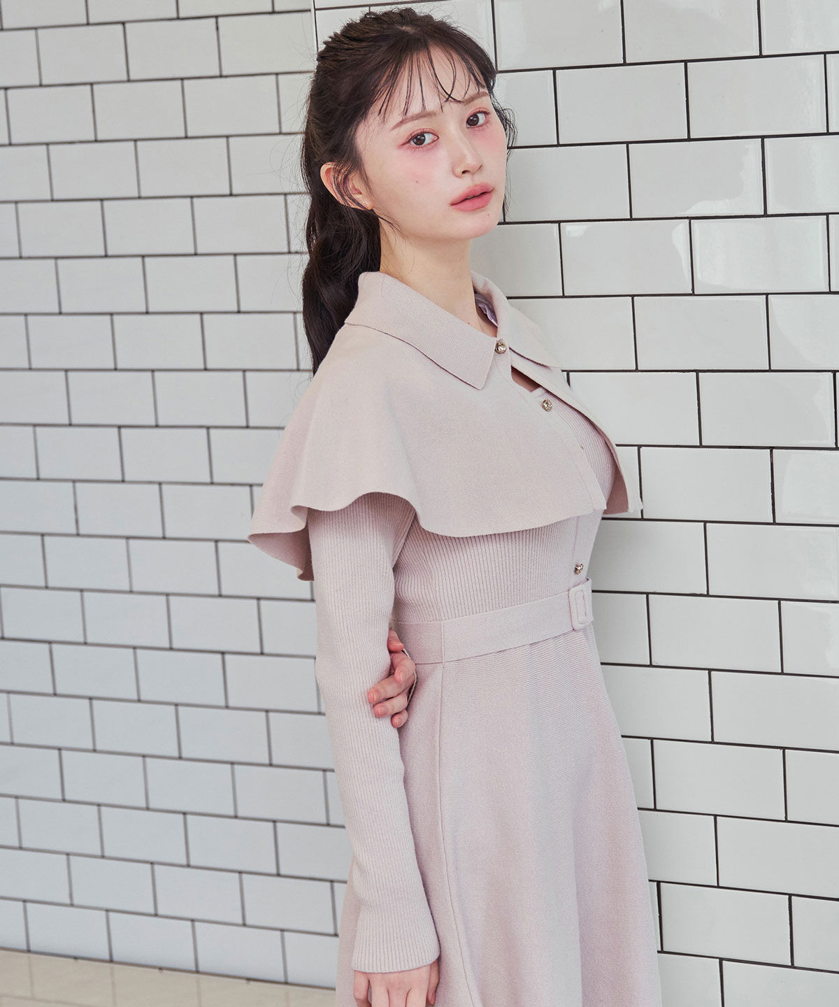 REDYAZEL「ケープSETニットフレアミニワンピース」|ワンピース|