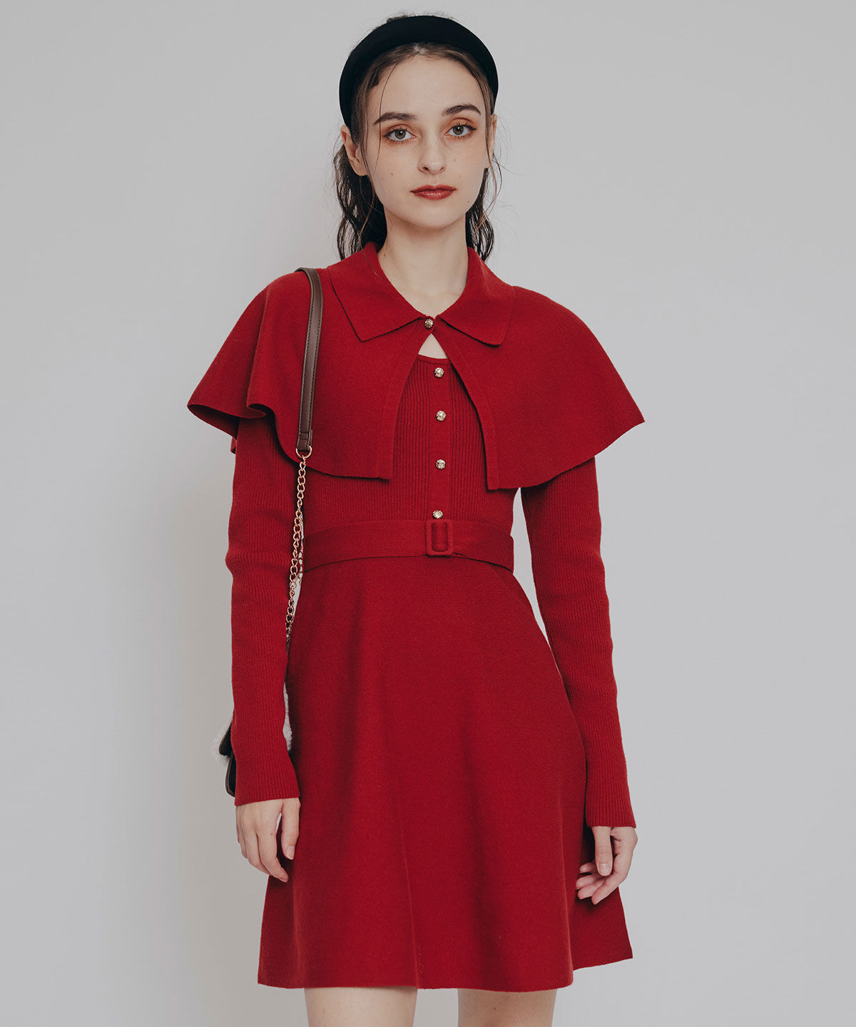 REDYAZEL「ケープSETニットフレアミニワンピース」|ワンピース|