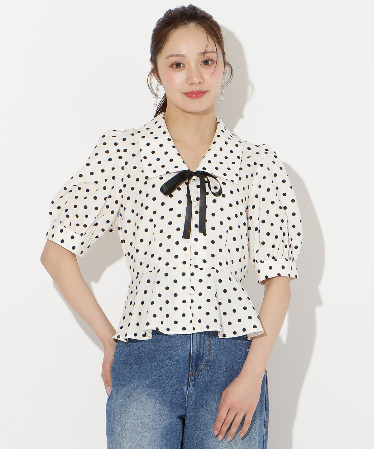 WILLSELECTION「パフスリーブドットブラウス」|シャツ・ブラウス|