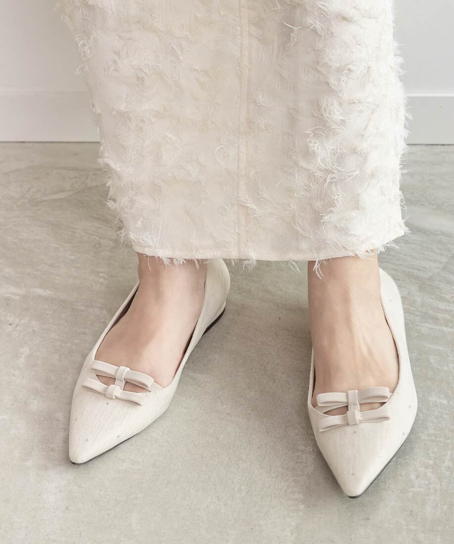  「ミニリボンフラットパンプス」|パンプス|アイボリー