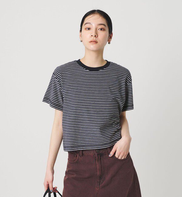 BEAUTY&YOUTH UNITED ARROWS「コットン パイルボーダー ショートスリーブ Tシャツ」|Tシャツ・カットソー|NAVY