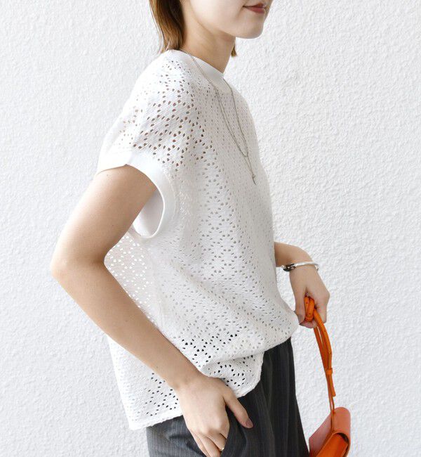 SHIPS for women「《一部追加予約》【WEB限定】〈手洗い可能〉アイレット クルーネック プルオーバー」|Tシャツ・カットソー|