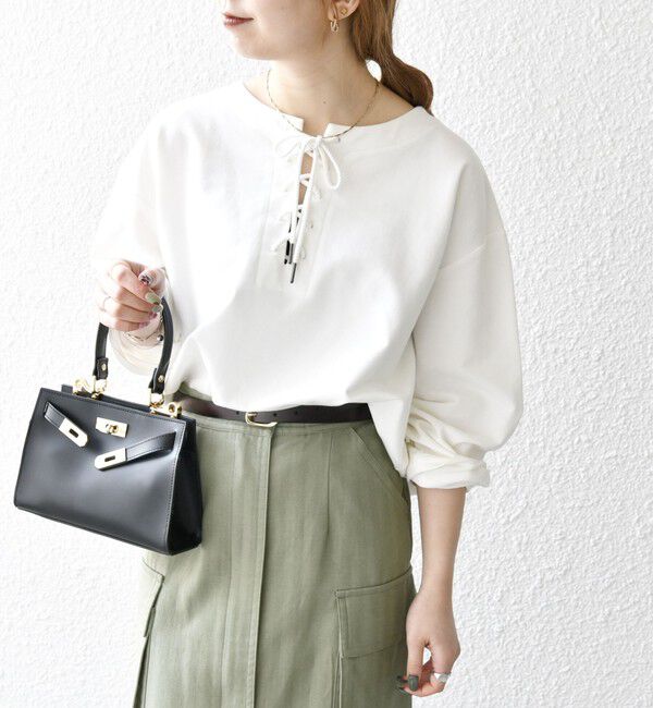 SHIPS any「SHIPS any:〈洗濯機可能〉インレイ レースアップ ロングスリーブ プルオーバー」|Tシャツ・カットソー|