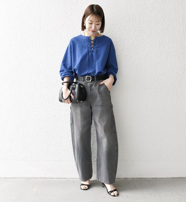 SHIPS any「SHIPS any:〈洗濯機可能〉インレイ レースアップ ロングスリーブ プルオーバー」|Tシャツ・カットソー|