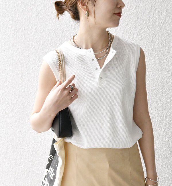 SHIPS any「《一部追加予約》SHIPS any:〈洗濯機可能〉ワッフル ヘンリーネック 2WAY ノースリーブ TEE」|タンクトップ|