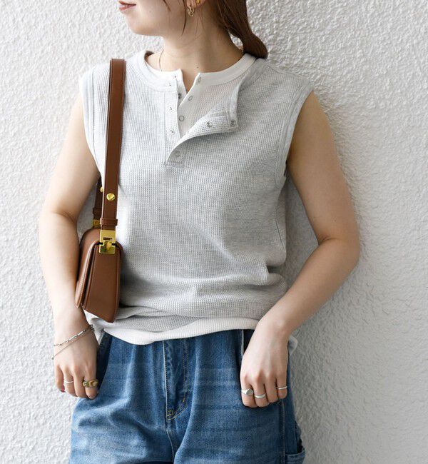 SHIPS any「《一部追加予約》SHIPS any:〈洗濯機可能〉ワッフル ヘンリーネック 2WAY ノースリーブ TEE」|タンクトップ|ライトグレー