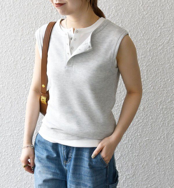 SHIPS any「《一部追加予約》SHIPS any:〈洗濯機可能〉ワッフル ヘンリーネック 2WAY ノースリーブ TEE」|タンクトップ|