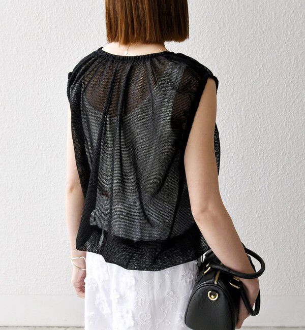 SHIPS any「SHIPS any:〈手洗い可能〉メッシュ シアー ドロスト ギャザー ノースリーブ ベスト」|ベスト・ジレ|