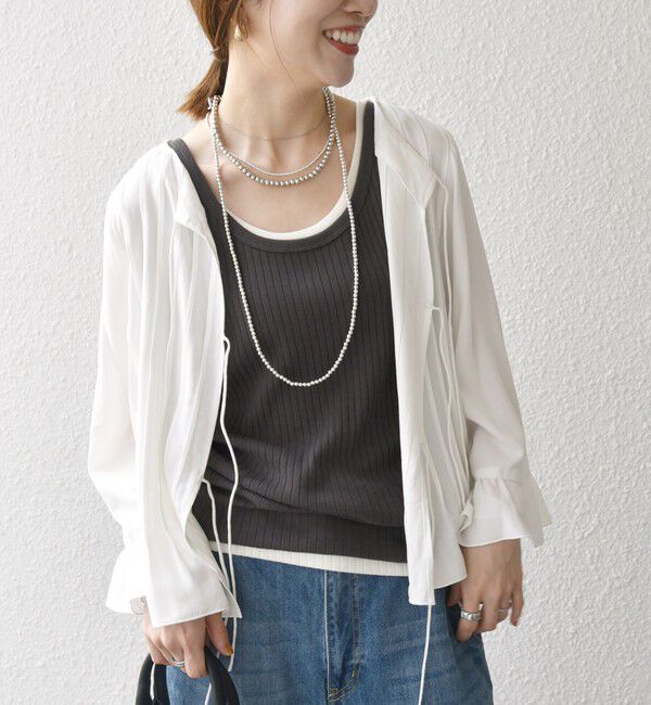 SHIPS any「SHIPS any:〈洗濯機可能〉ラッフル リボン ピンタック フレアスリーブ ブラウス」|シャツ・ブラウス|