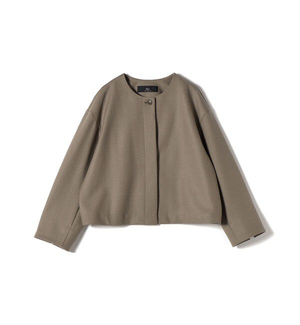 SHIPS for women「SHIPS Primary Navy Label:ウール ジャージー ノーカラー ジャケット」|ノーカラージャケット|カーキ