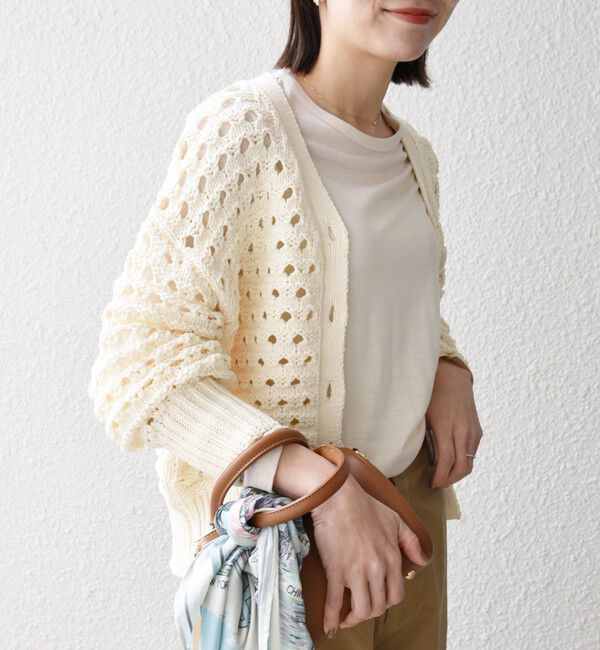 SHIPS any「SHIPS any:〈手洗い可能〉コットン ミックス 透かし編み Vネック カーディガン」|カーディガン|