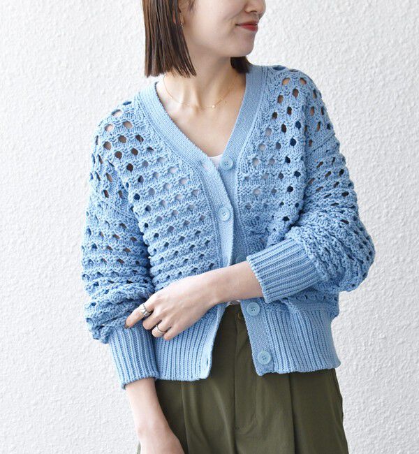 SHIPS any「SHIPS any:〈手洗い可能〉コットン ミックス 透かし編み Vネック カーディガン」|カーディガン|