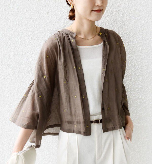 SHIPS for women「《予約》〈手洗い可能〉コットン オーガンジー リーフ 刺繍 羽織 ブラウス」|シャツ・ブラウス|