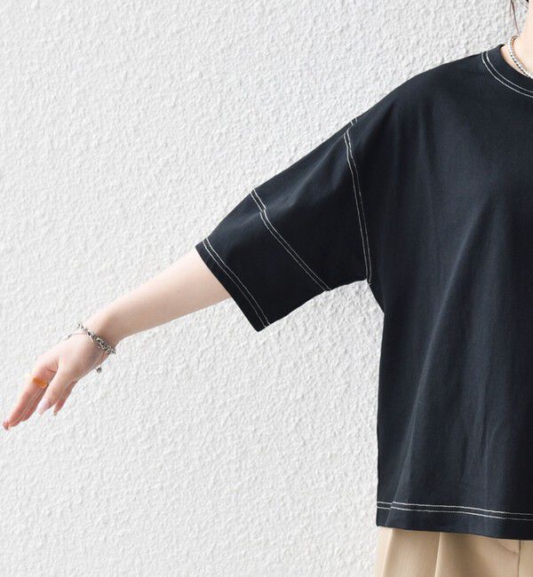 SHIPS any「《予約》SHIPS any:〈抗菌防臭/洗濯機可能〉USAコットン 配色 ステッチ ワイド TEE」|Tシャツ・カットソー|