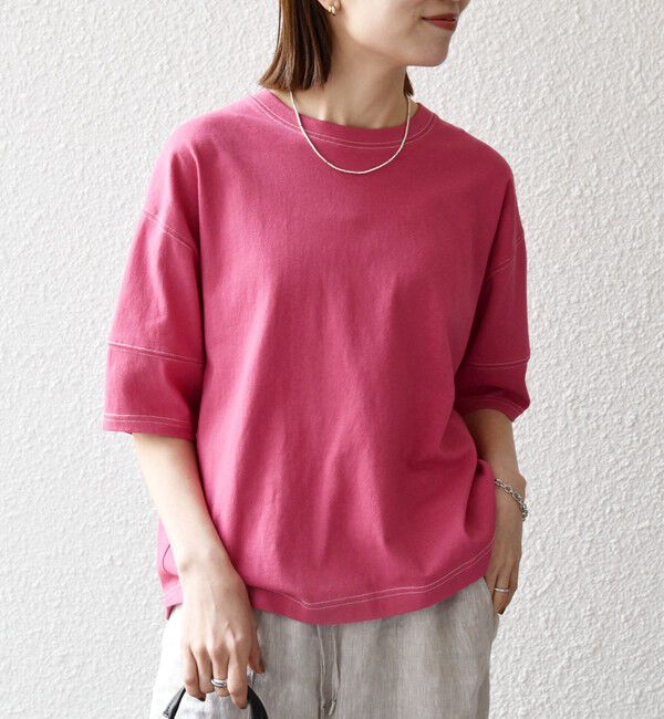 SHIPS any「《予約》SHIPS any:〈抗菌防臭/洗濯機可能〉USAコットン 配色 ステッチ ワイド TEE」|Tシャツ・カットソー|