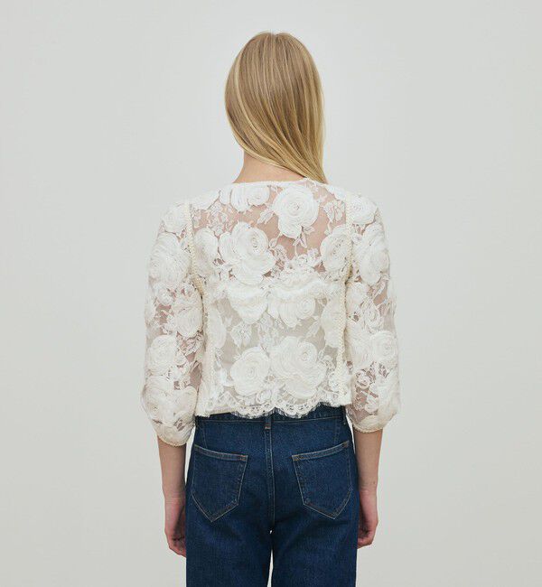 DES PRES「リバーレース クロップドジャケット」|ノーカラージャケット|