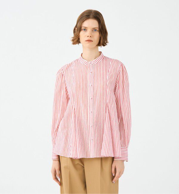 SOULEIADO「コットンボイルプリント バイカラーAラインブラウス」|シャツ・ブラウス|