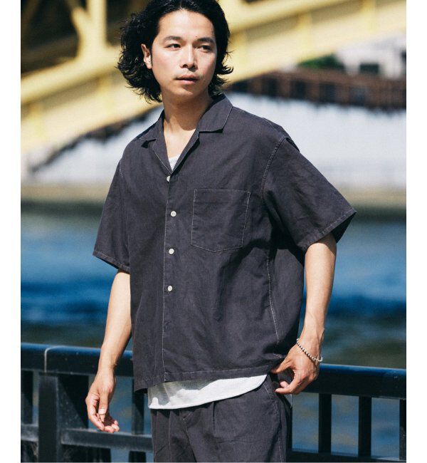JOURNAL STANDARD relume「ヨーロピアンフラックス ガーメントダイ オープンカラーシャツ」|シャツ・ブラウス|ブラック B