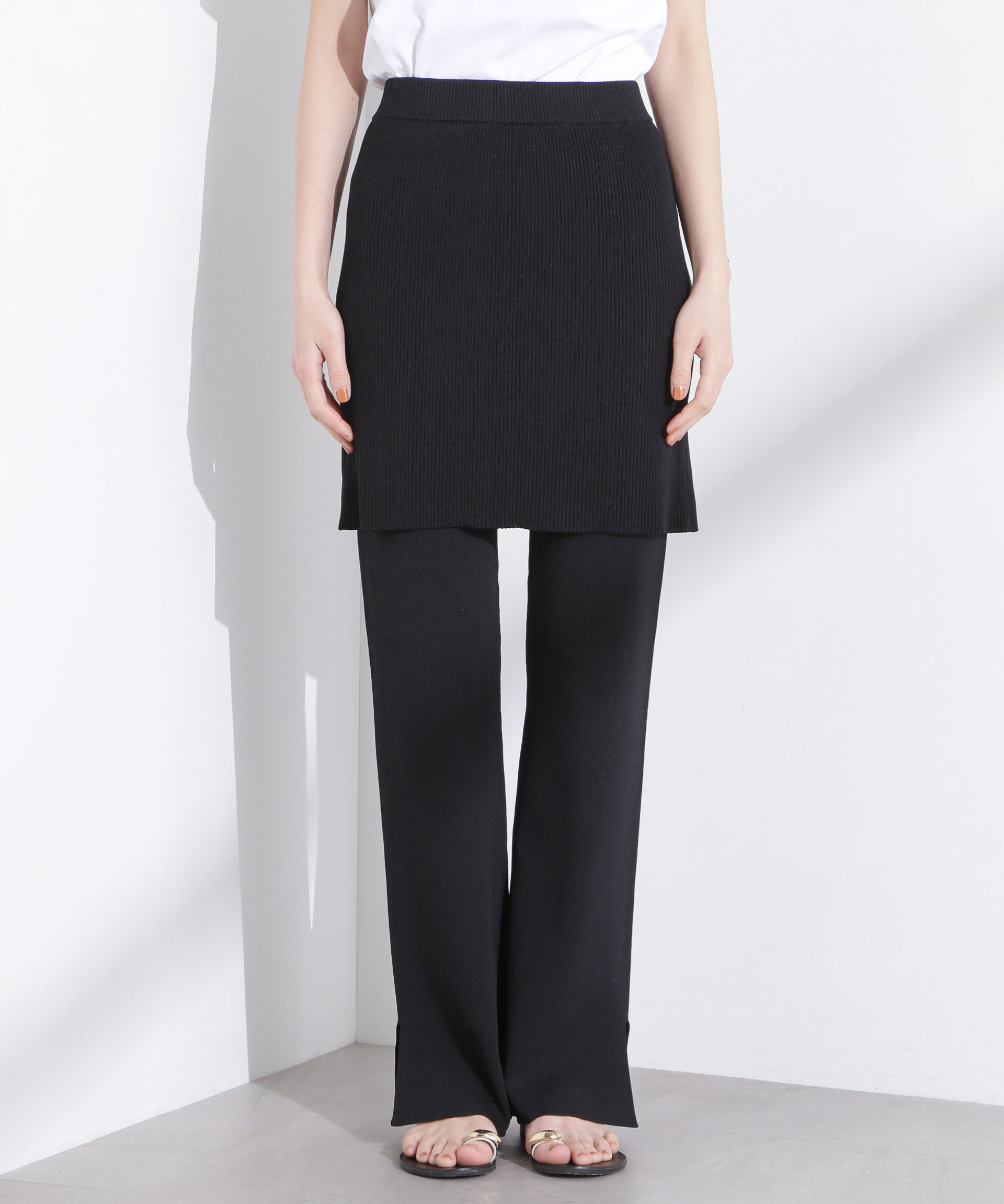 nano･universe「レイヤードニットパンツ」|チノ|