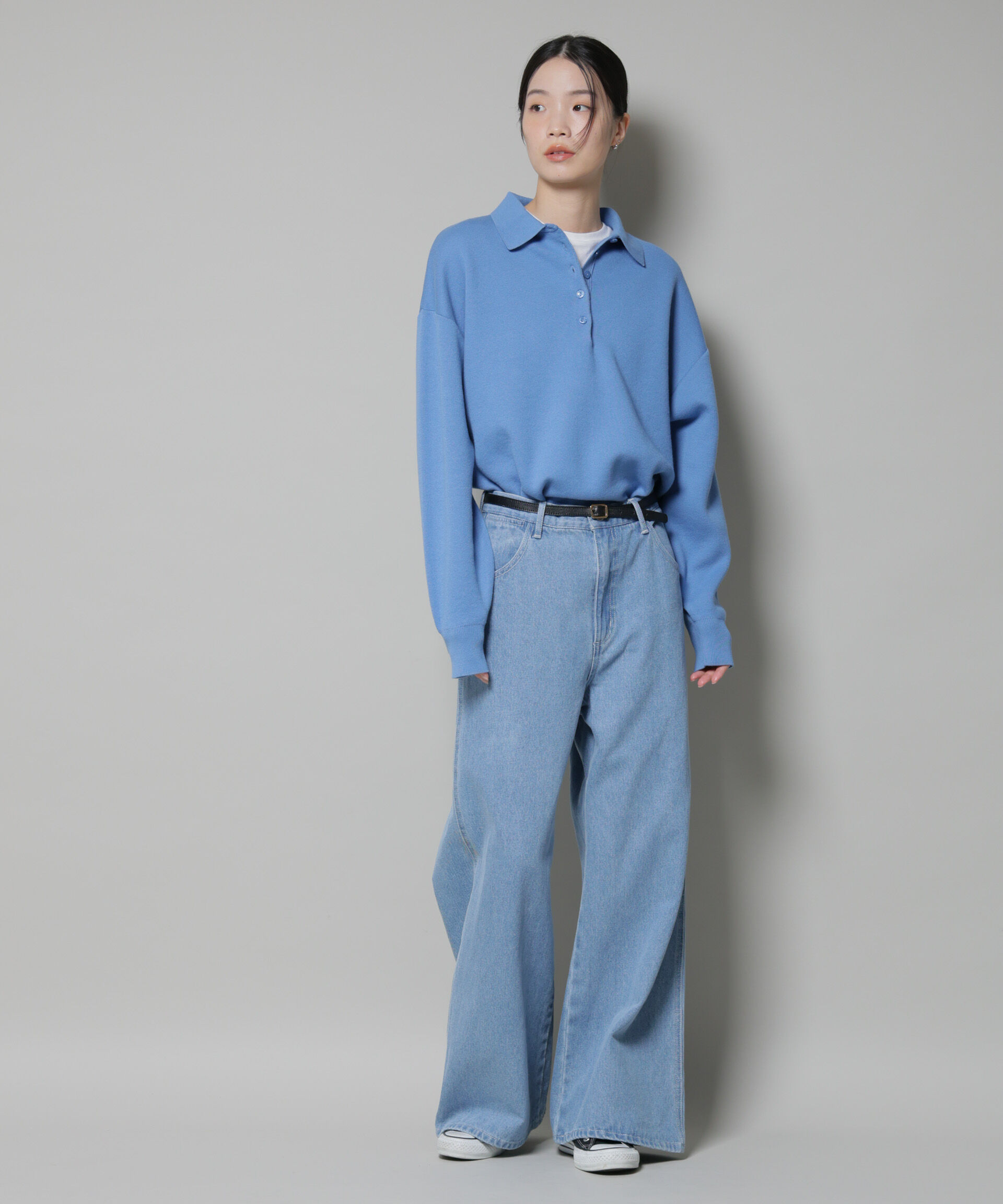 nano･universe「スウェットライク衿付きボタンニット」|ニット・セーター|