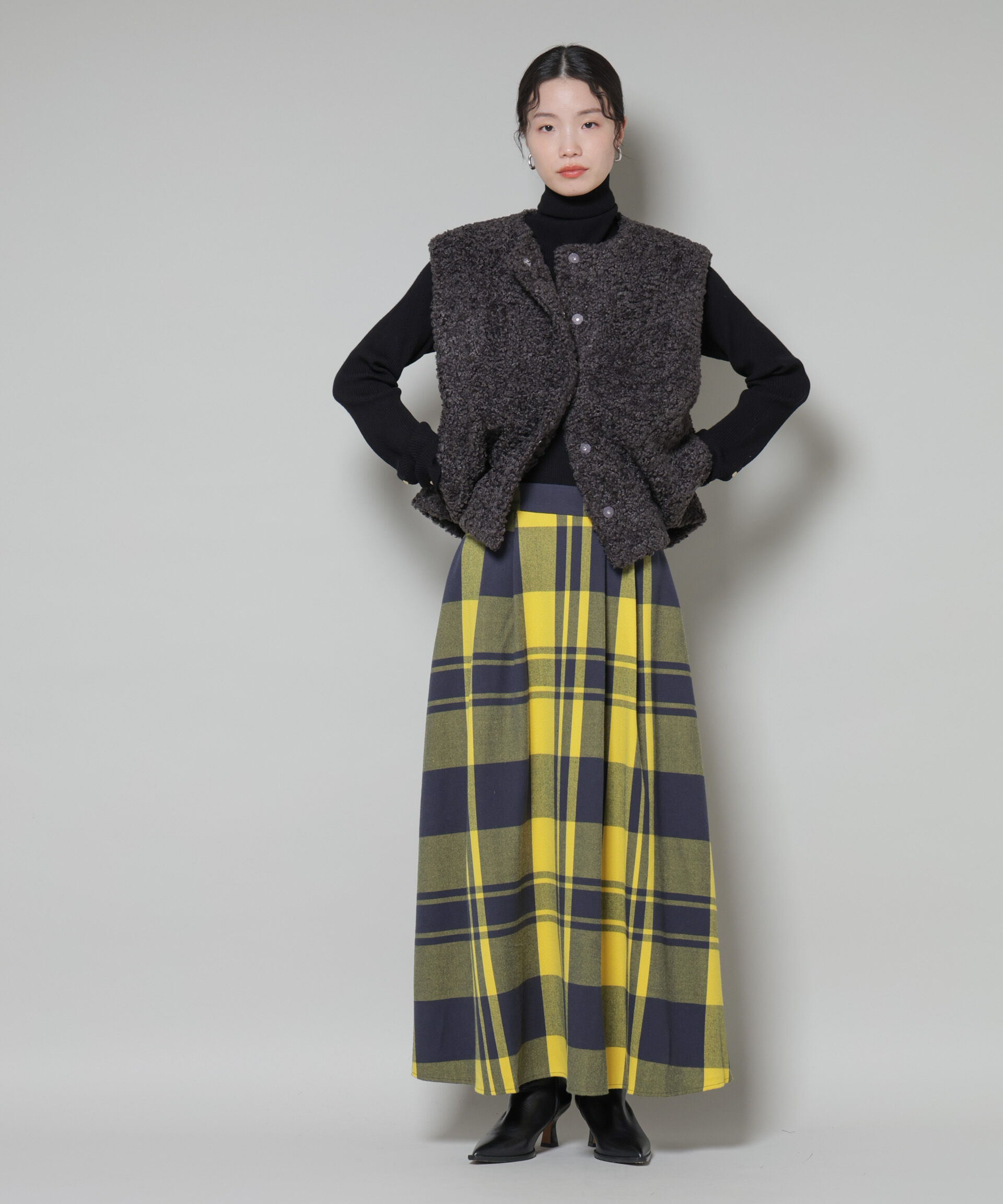 nano･universe「起毛チェックタックフレアスカート」|スカート|