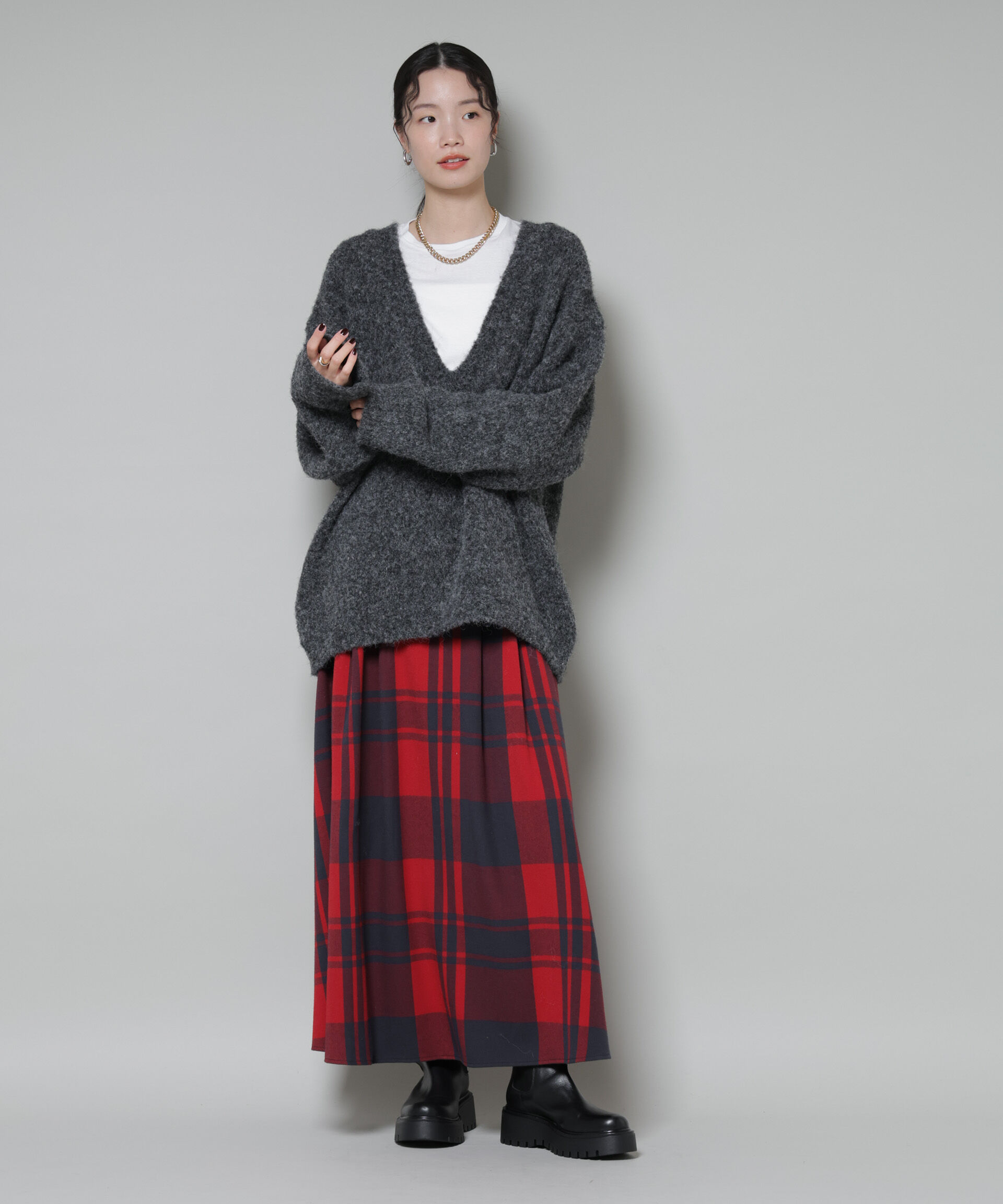 nano･universe「起毛チェックタックフレアスカート」|スカート|