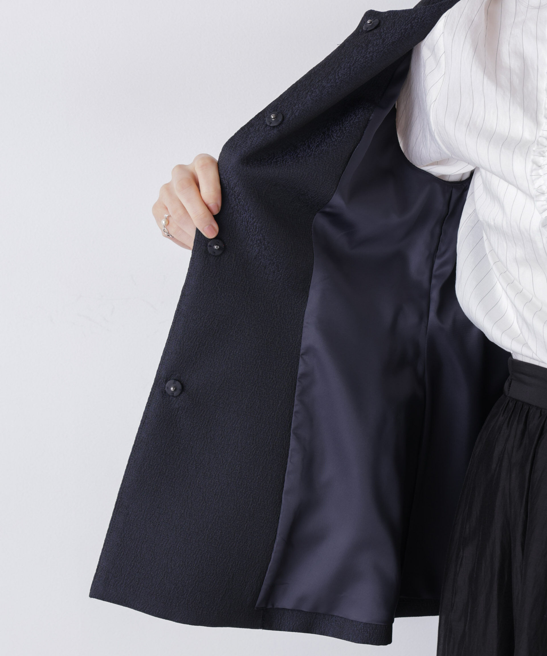 nano･universe「ジャガードペプラムジレ(セットアップ可)」|テーラードジャケット|