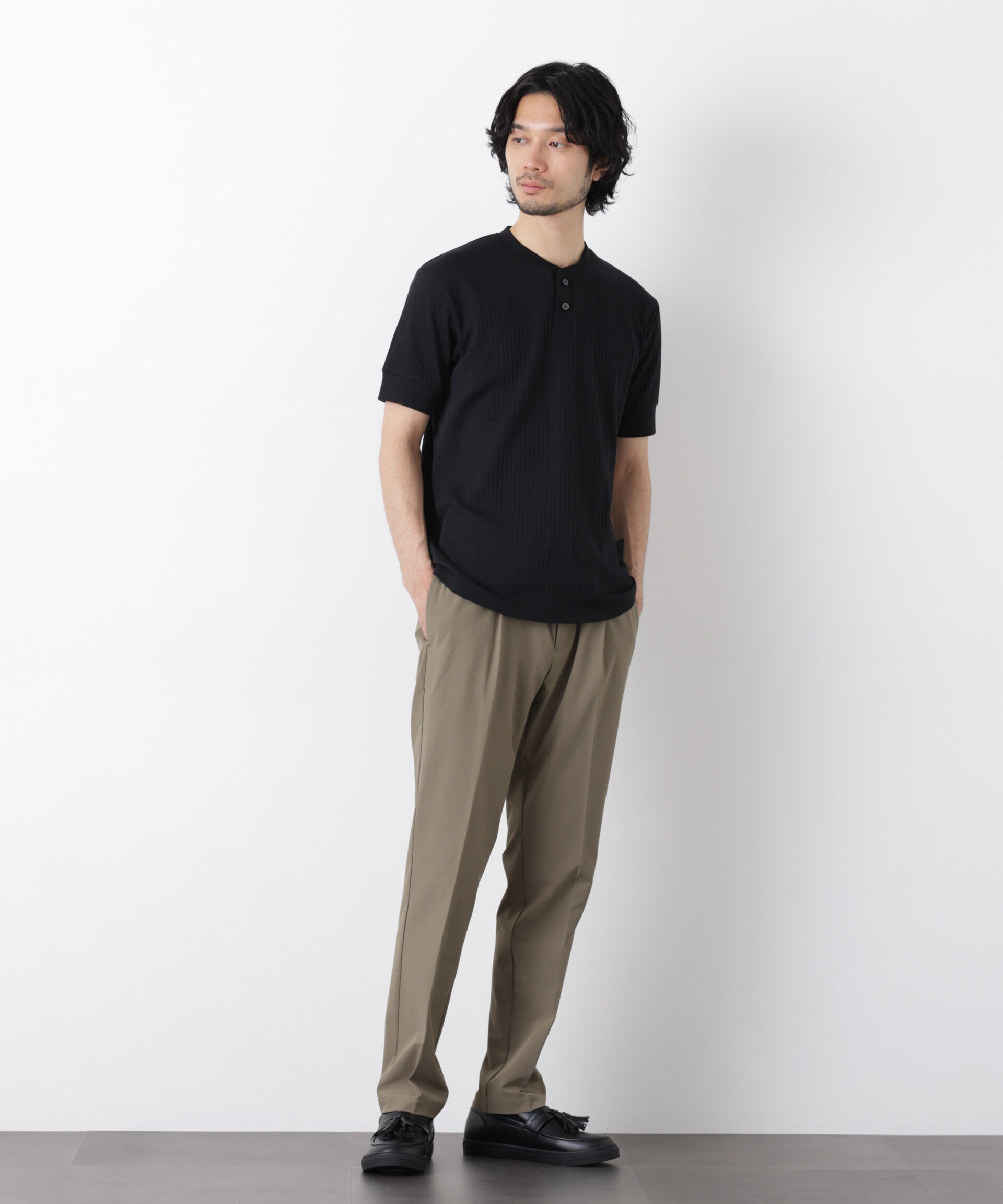 nano･universe「ワイドリブスタンダードヘンリーネックTシャツ 半袖」|Tシャツ・カットソー|