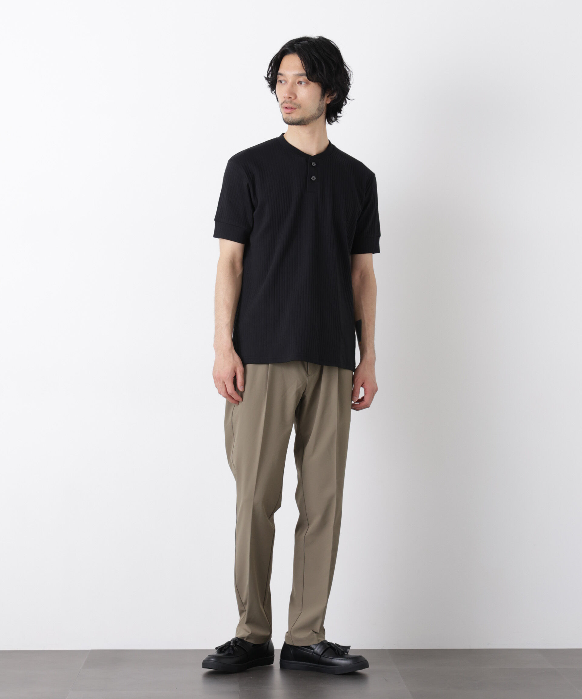 nano･universe「ワイドリブスタンダードヘンリーネックTシャツ 半袖」|Tシャツ・カットソー|