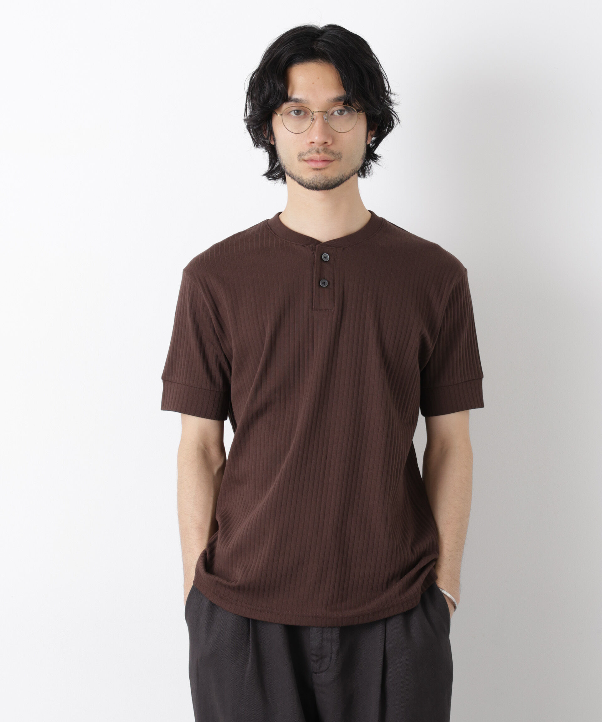 nano･universe「ワイドリブスタンダードヘンリーネックTシャツ 半袖」|Tシャツ・カットソー|