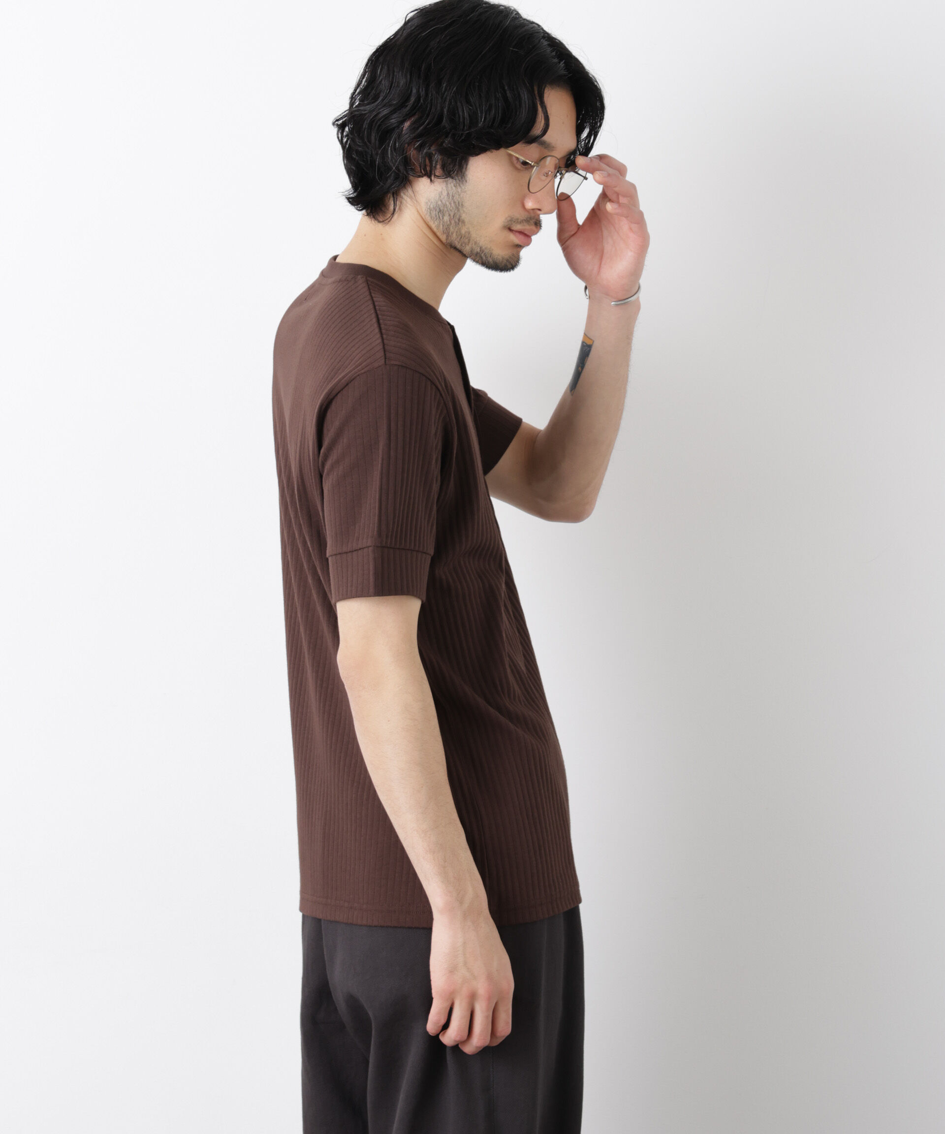 nano･universe「ワイドリブスタンダードヘンリーネックTシャツ 半袖」|Tシャツ・カットソー|