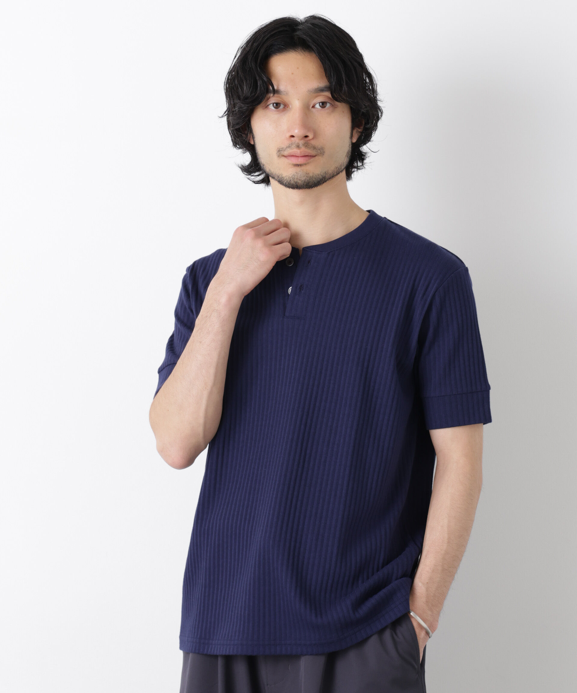 nano･universe「ワイドリブスタンダードヘンリーネックTシャツ 半袖」|Tシャツ・カットソー|