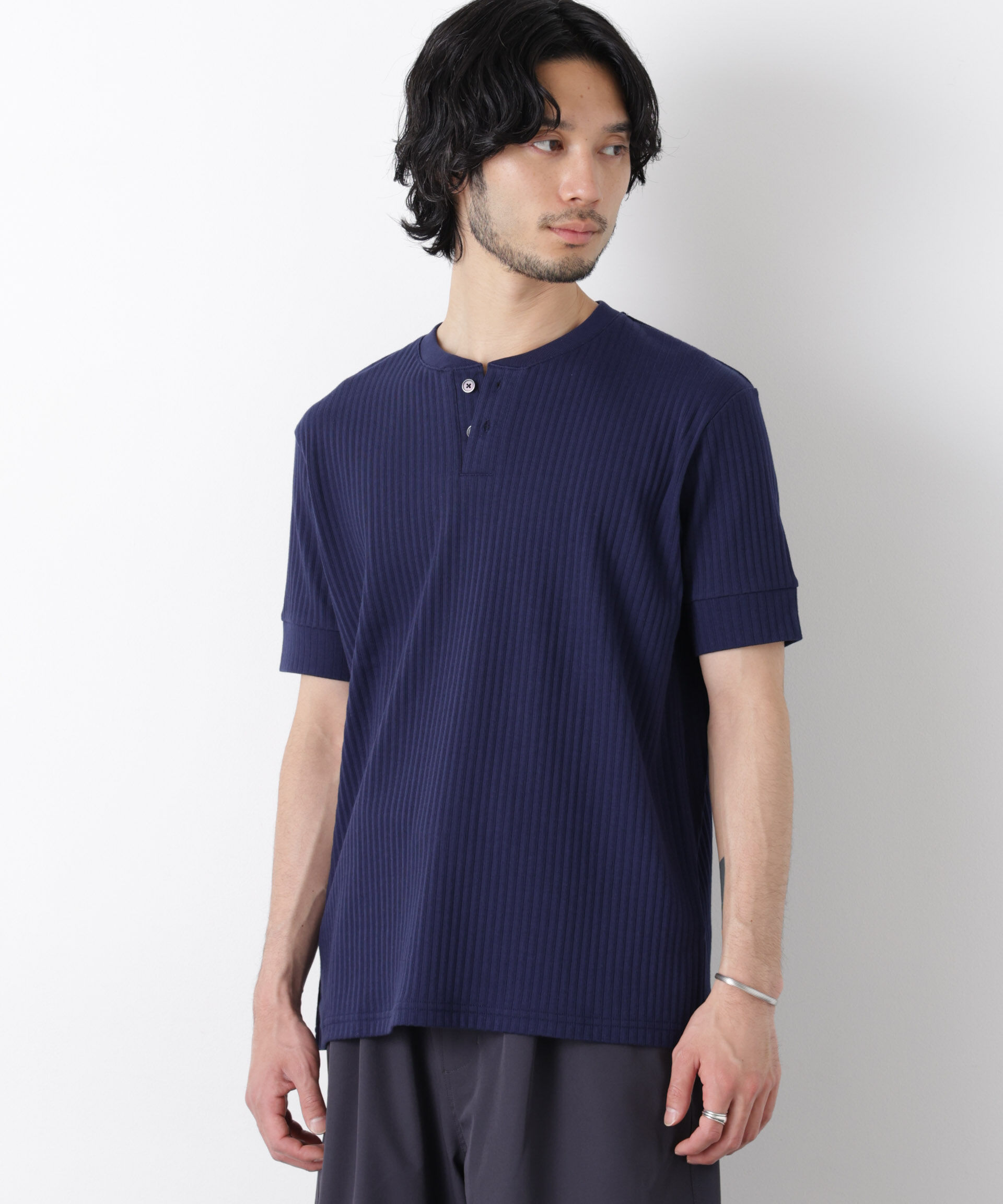 nano･universe「ワイドリブスタンダードヘンリーネックTシャツ 半袖」|Tシャツ・カットソー|