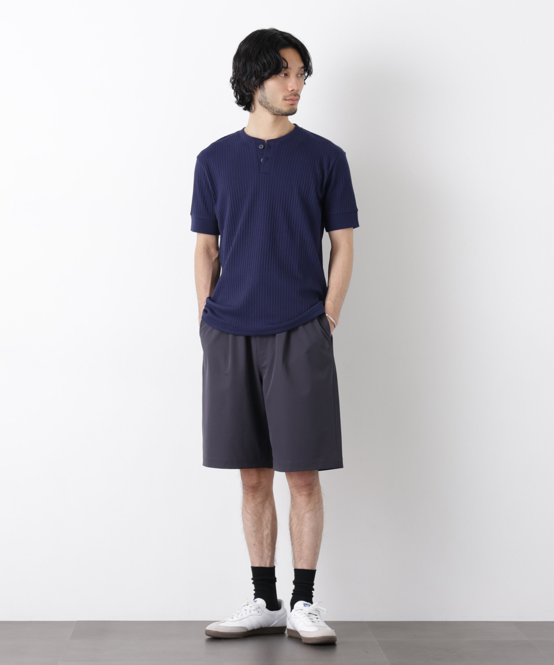 nano･universe「ワイドリブスタンダードヘンリーネックTシャツ 半袖」|Tシャツ・カットソー|