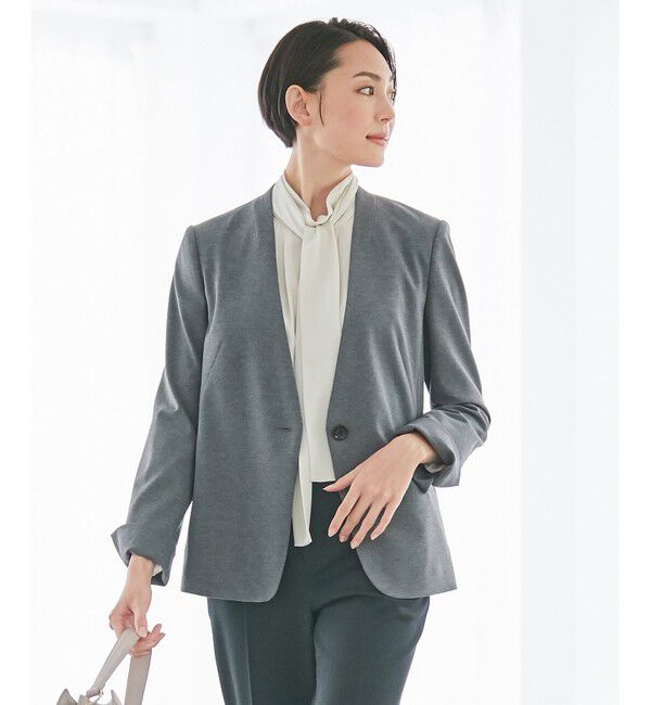 自由区「【Sサイズ有】360&deg;FREE ウォッシャブルノーカラー ジャケット」|ノーカラージャケット|グレー系